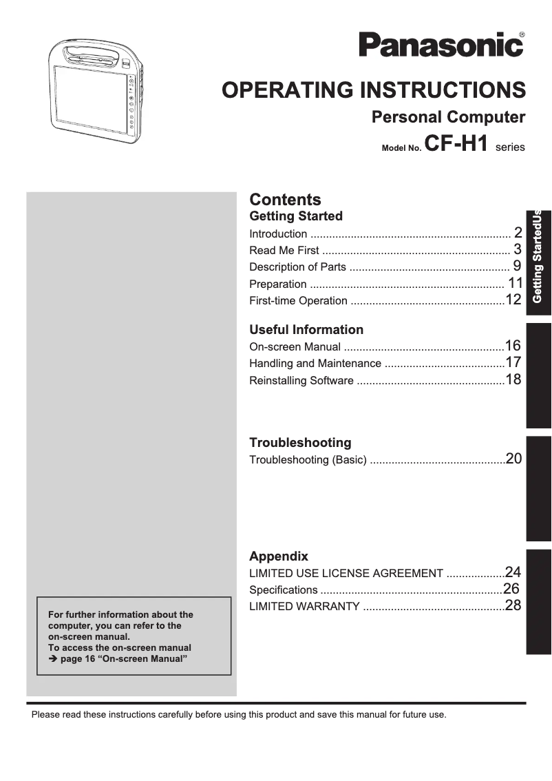 Page 1 de la notice Manuel utilisateur Panasonic Toughbook H1 Health