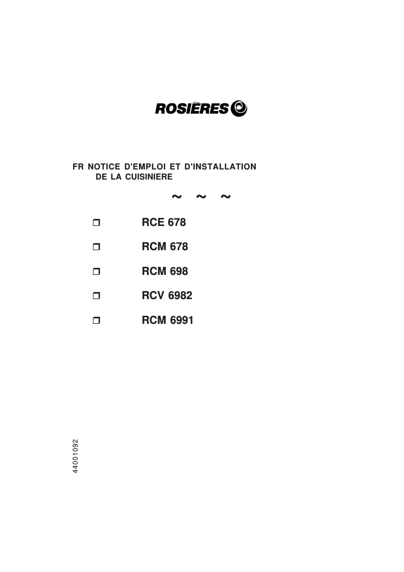 Page 1 de la notice Manuel utilisateur Rosieres RCV 6982 RB