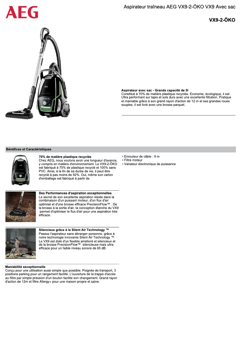 Image de la première page du manuel de l'appareil VX9-2-ÖKO