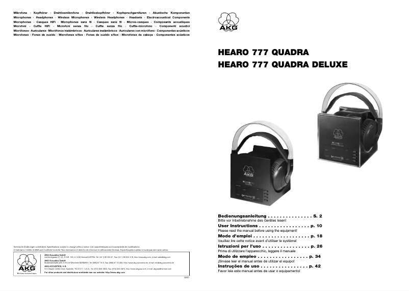 Page n°1 - Manuel utilisateur AKG Hearo 777 Quadra