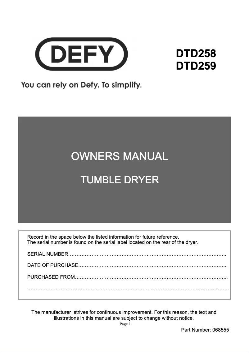 Page n°1 - Manuel utilisateur Defy DTD 259