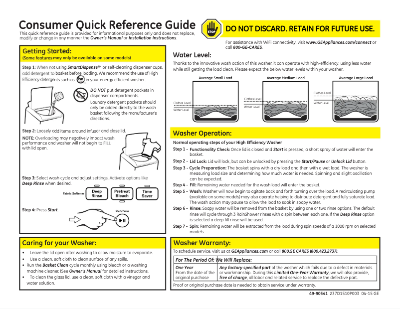 First page image of the manual for GTW860SSJWS