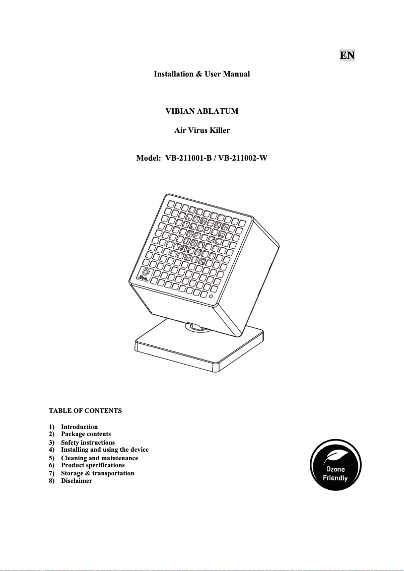 Page 1 de la notice Manuel utilisateur VIBIAN Ablatum-VB-211001B
