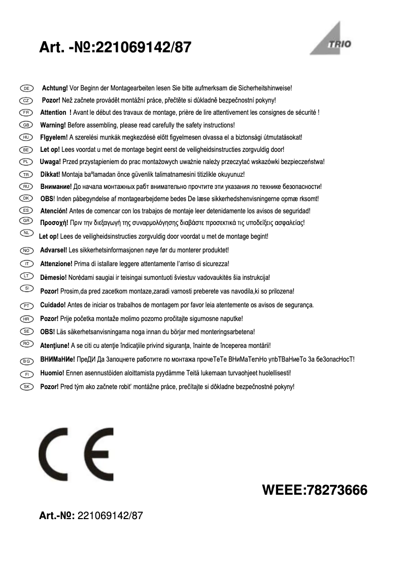 Page 1 de la notice Manuel utilisateur Trio Lighting Rio