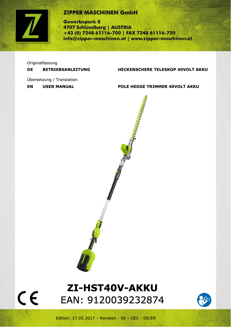 Page n°1 - Manuel utilisateur Zipper ZI-HST40V-AKKU