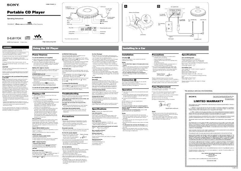 Image de la première page du manuel de l'appareil Discman D-EJ017CK
