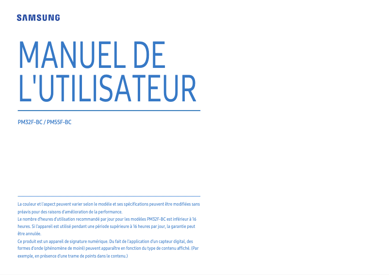 Page 1 de la notice Manuel utilisateur Samsung PM55F-BC