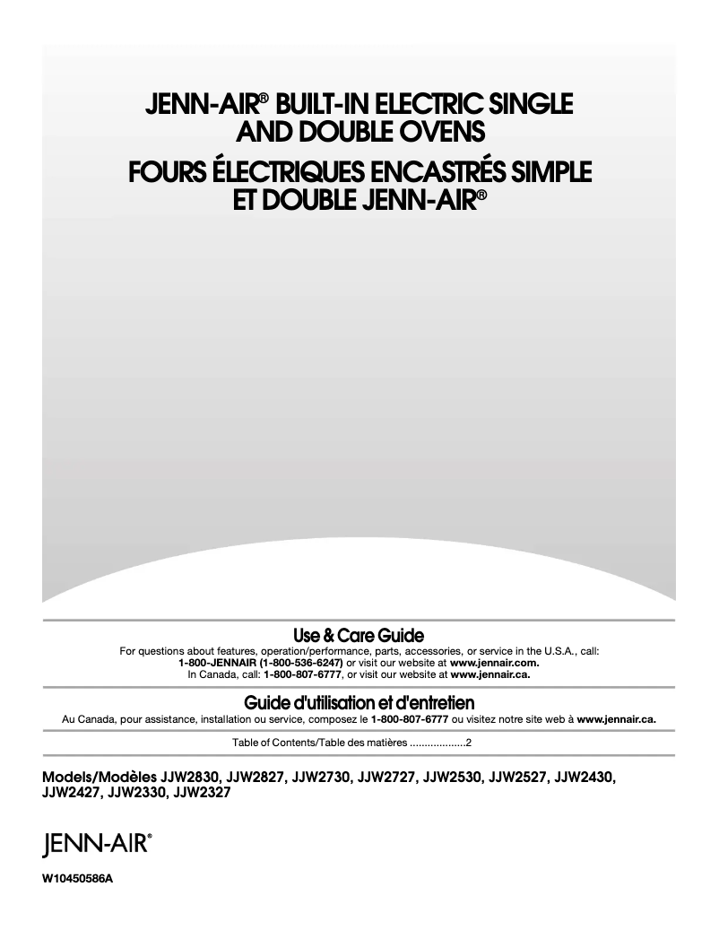 Page n°1 - Manuel utilisateur JennAir JJW2427WB