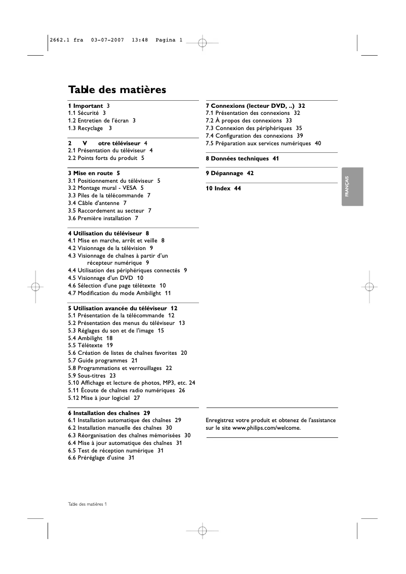 Page 1 de la notice Manuel utilisateur Philips Cineos 37PFL9642D