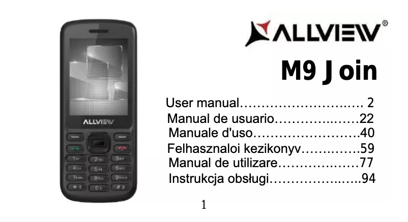 Page 1 de la notice Manuel utilisateur Allview M9 Join