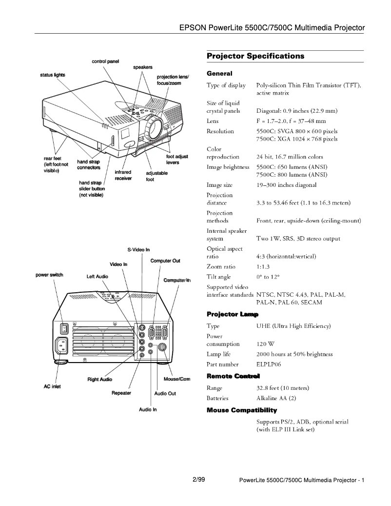 Imagen de la primera página del manual del dispositivo PowerLite 7500c