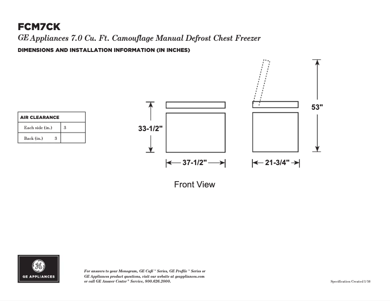 Página 1 del manual Ficha técnica GE FCM7CKCD