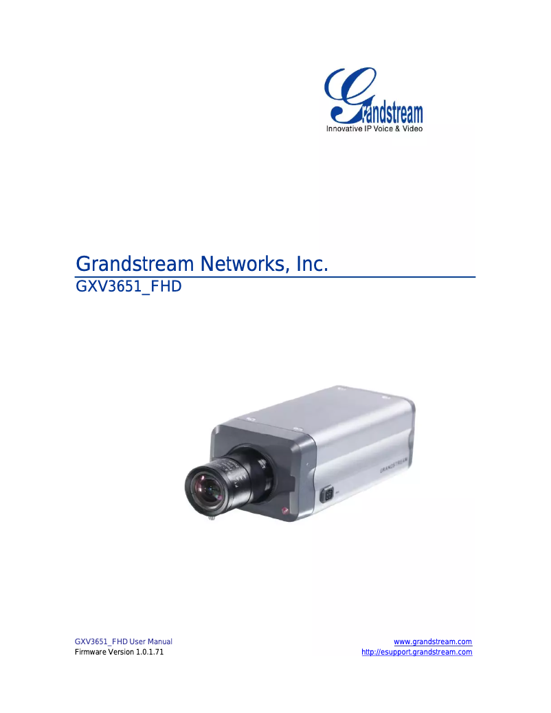Page 1 de la notice Manuel utilisateur Grandstream GXV3651_FHD