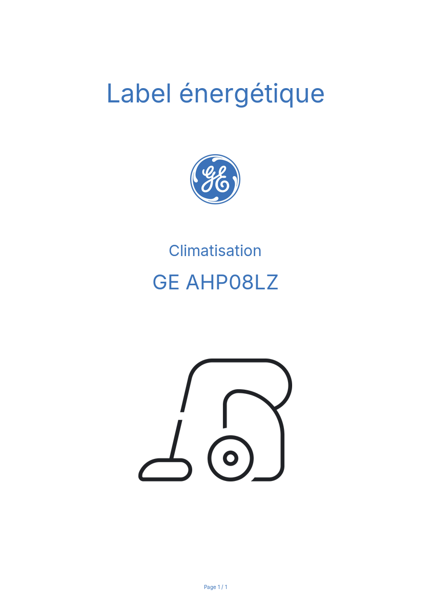 Page n°1 - Label énergétique GE AHP08LZ