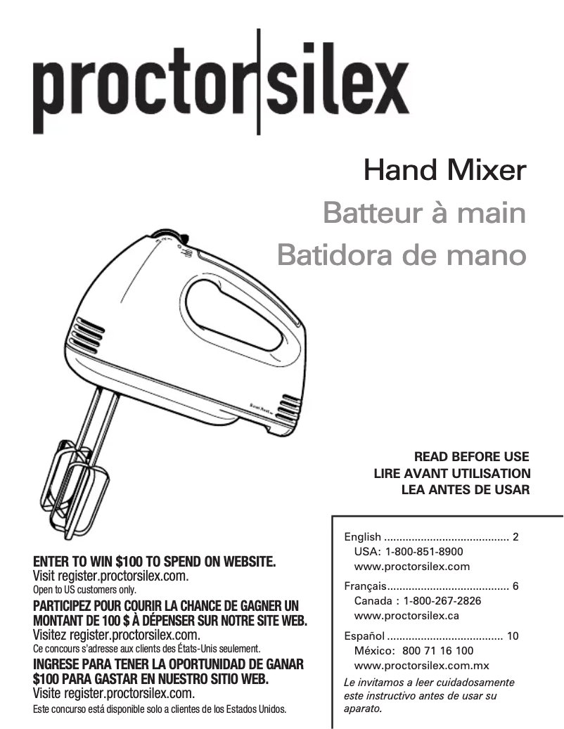 Page n°1 - Manuel utilisateur Proctor Silex 62515PS