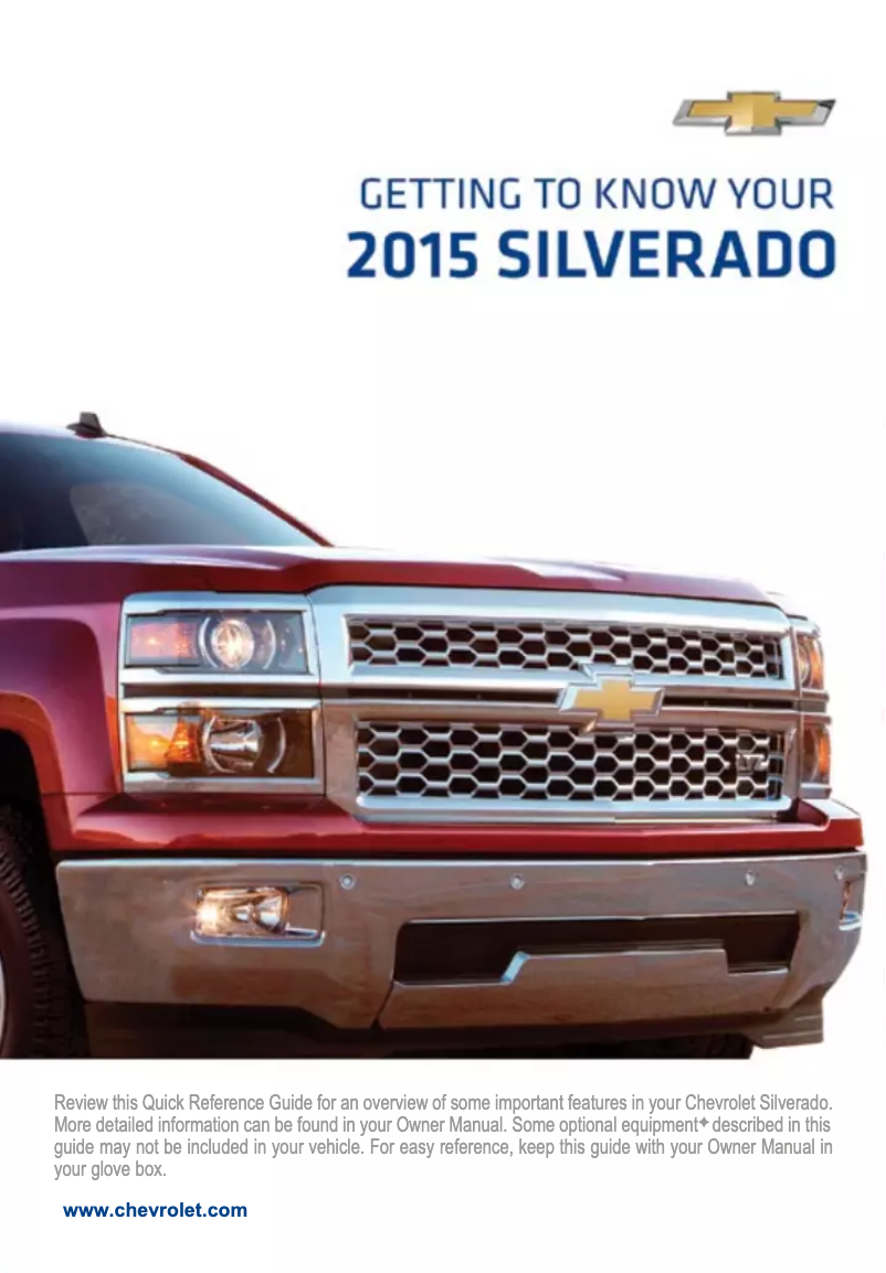 Page 1 de la notice Guide de démarrage rapide Chevrolet Silverado (2015)