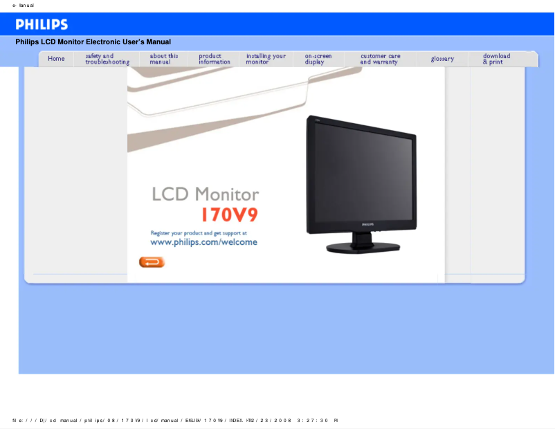 Imagen de la primera página del manual del dispositivo 170V9FB