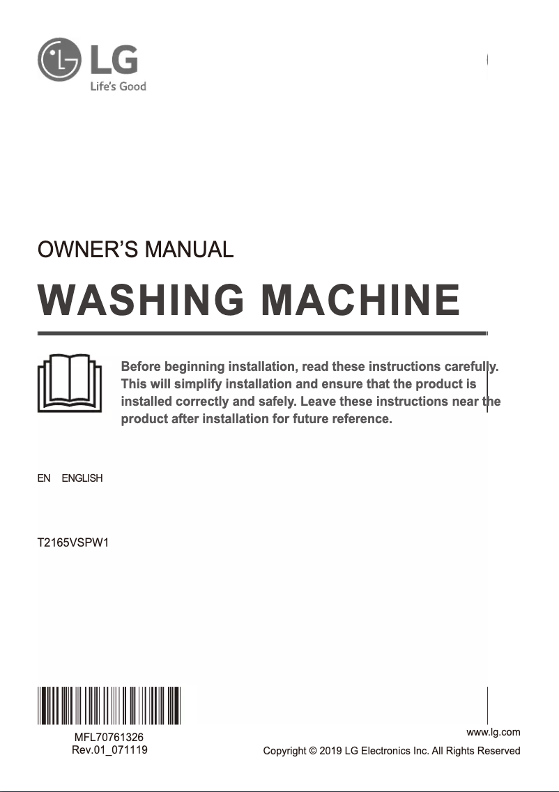 Page 1 de la notice Manuel utilisateur LG T2165VSPW1