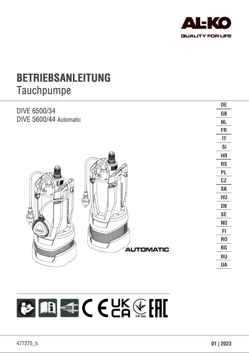 Image de la première page du manuel de l'appareil Dive 6500/34