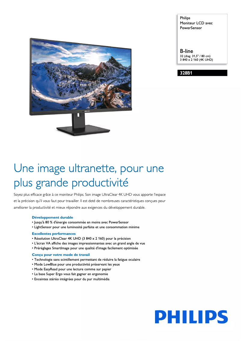 Page 1 de la notice Fiche technique Philips 328B1