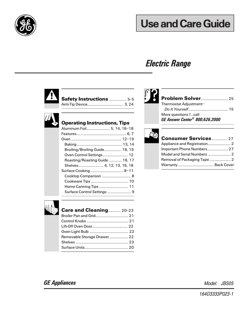 Página 1 del manual Manual de uso y mantenimiento GE JBS05YAD
