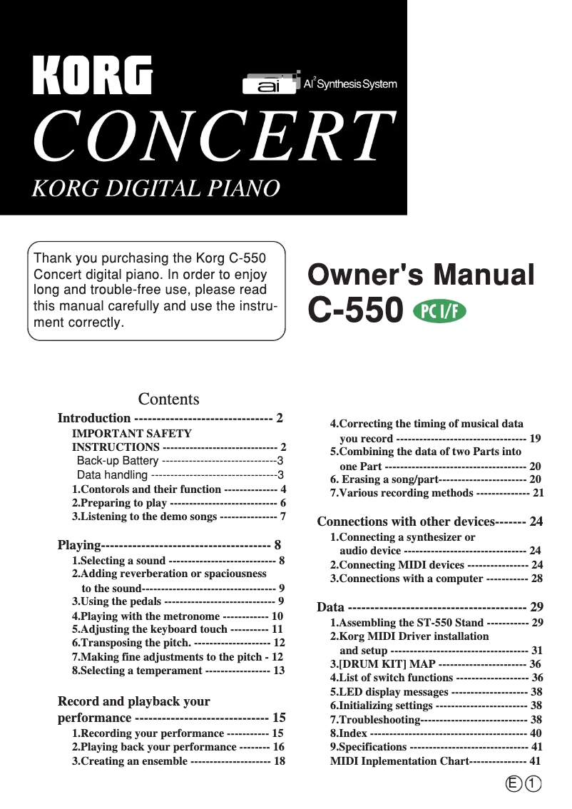 Page n°1 - Manuel utilisateur Korg Concert C-550