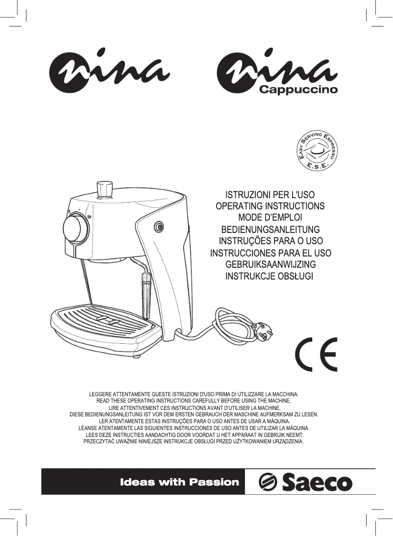 Image de la première page du manuel de l'appareil Saeco Nina Cappuccino RI9355