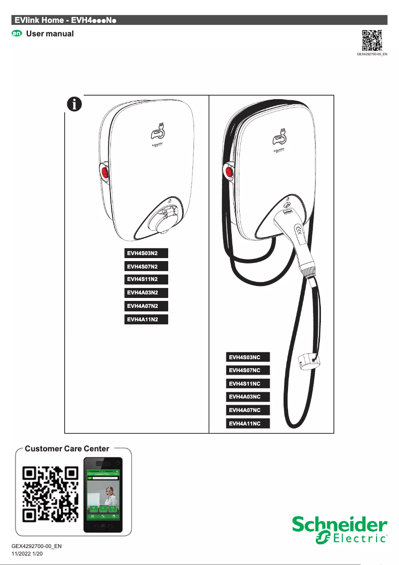 Page 1 de la notice Manuel utilisateur Schneider EVH4S07NC