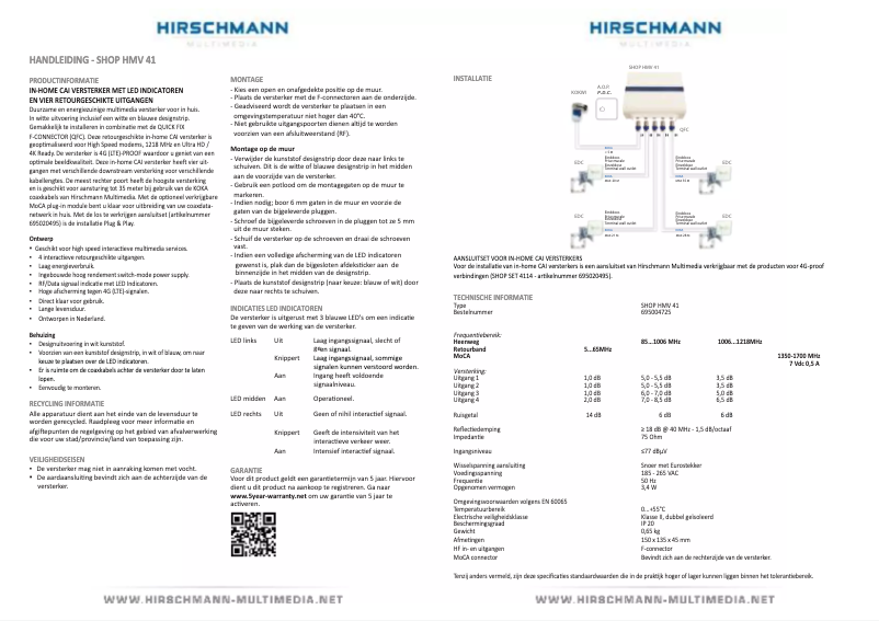 Page 1 de la notice Manuel utilisateur Hirschmann HMV41