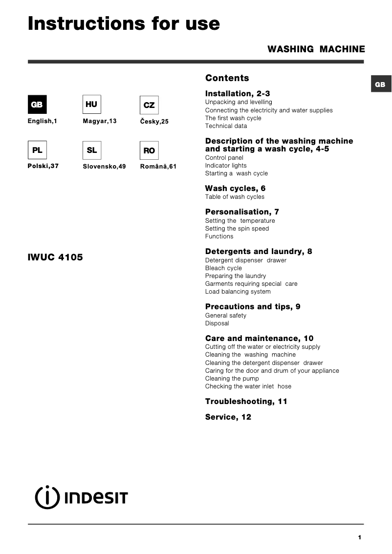 Image de la première page du manuel de l'appareil IWUC 4105