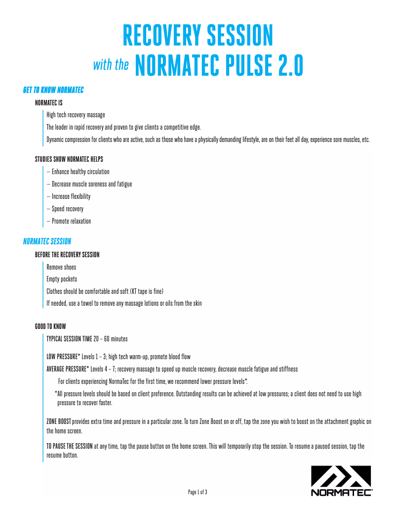 Page n°1 - Manuel utilisateur HyperIce Normatec Pulse 2.0