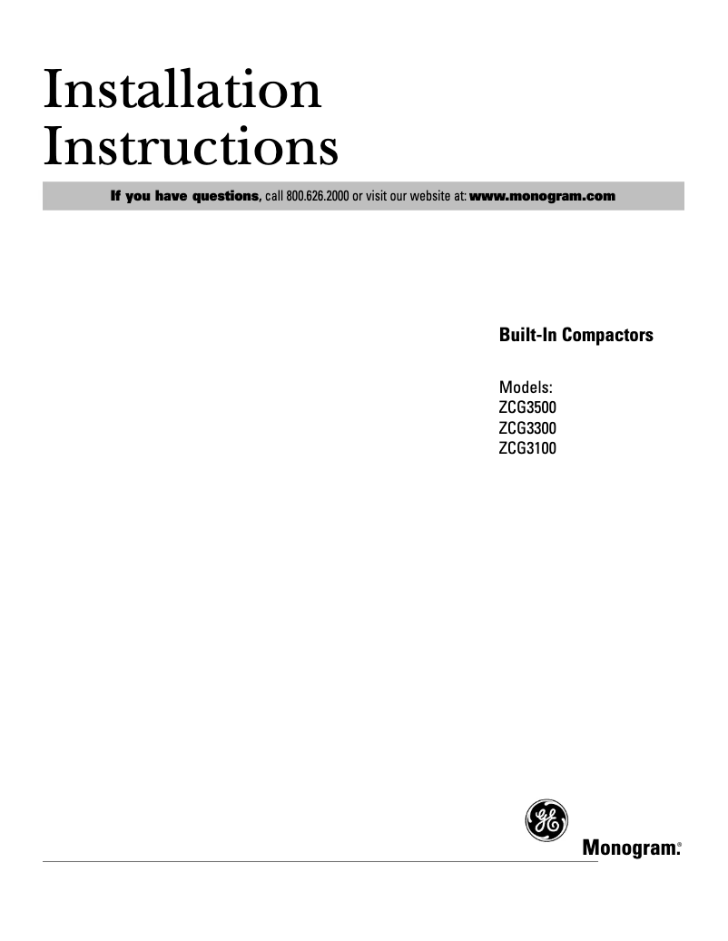 Page 1 de la notice Guide d'installation GE ZCG3500DSS