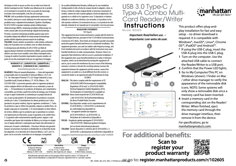 Page 1 de la notice Manuel utilisateur Manhattan 102605