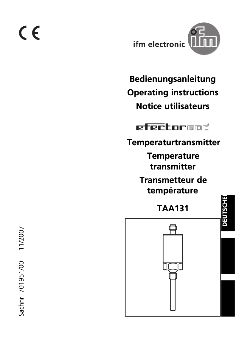 Page n°1 - Manuel utilisateur IFM TAA131