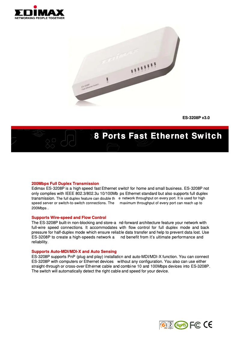 Page n°1 - Fiche technique Edimax ES-3208P