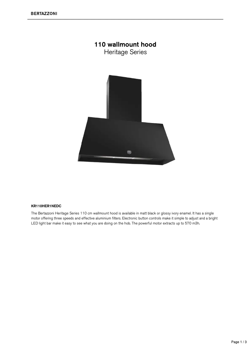 Page 1 de la notice Fiche technique Bertazzoni KR110HER1NEDC