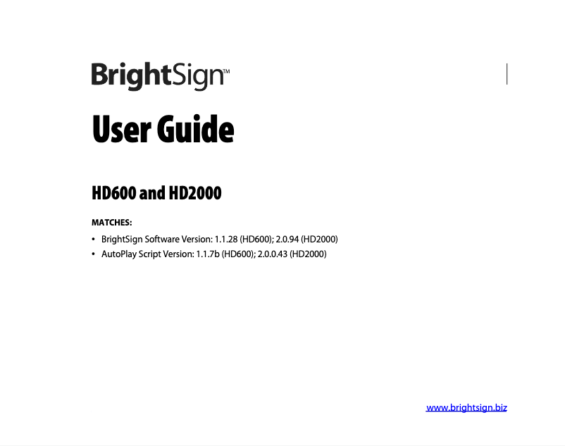Page 1 de la notice Manuel utilisateur BrightSign HD2000