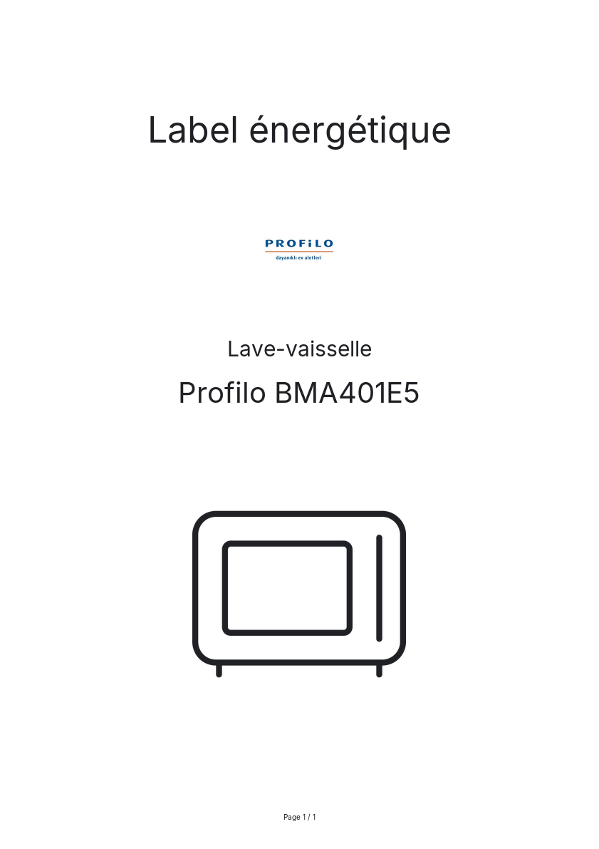 Page n°1 - Label énergétique Profilo BMA401E5