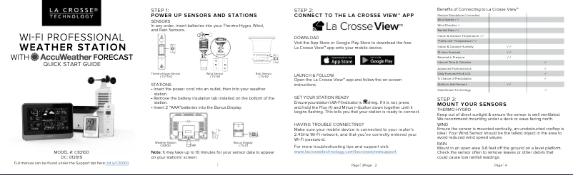 Page 1 de la notice Guide de démarrage rapide La Crosse Technology C83100