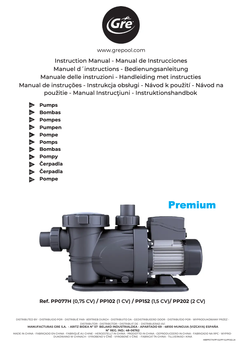 Page 1 de la notice Manuel utilisateur Gre PP202