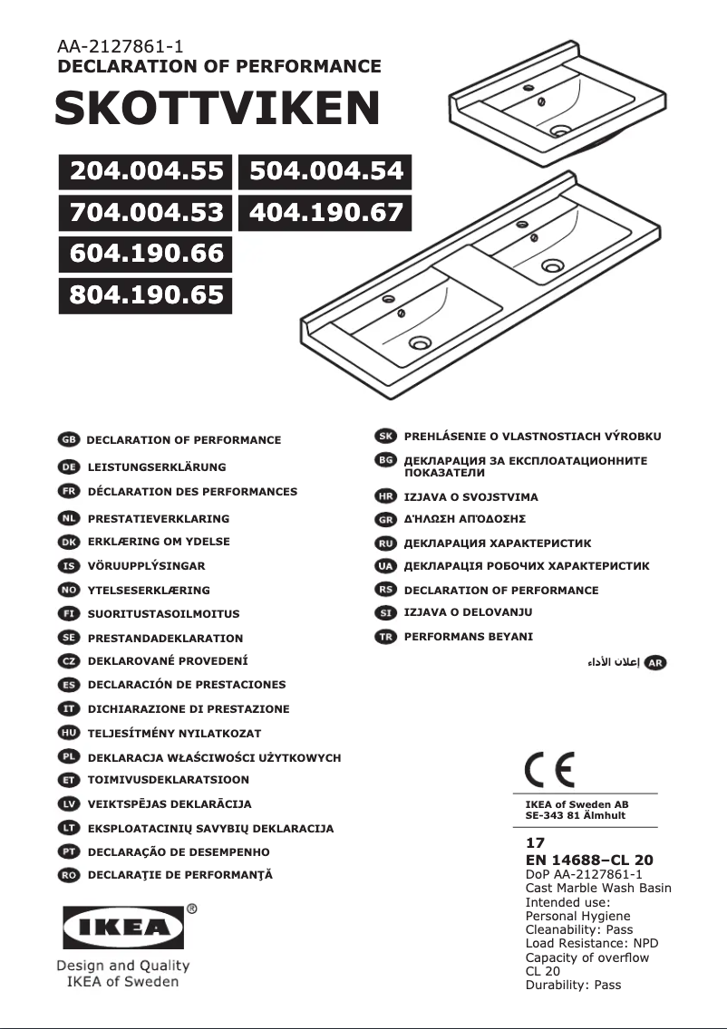 Page 1 de la notice Manuel utilisateur Ikea SKOTTVIKEN 204.004.55
