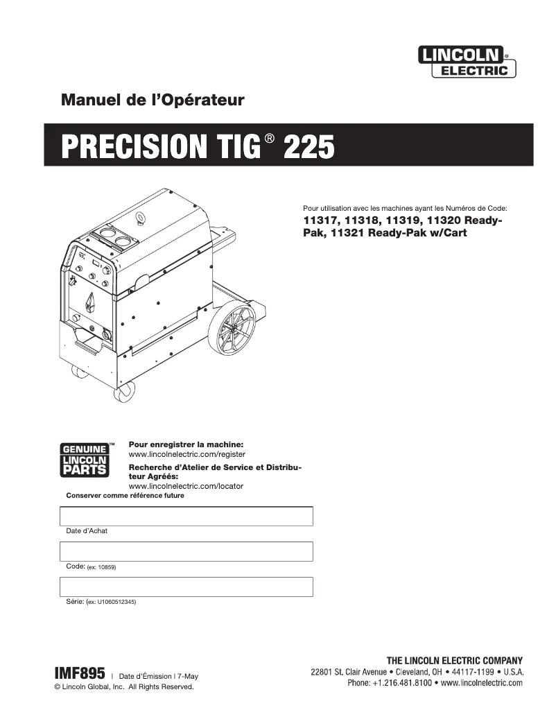 Página 1 del manual Manual de usuario Lincoln Electric Precision TIG 225