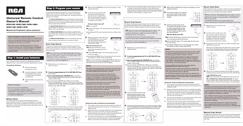 Page n°1 - Manuel utilisateur RCA RCR311BN