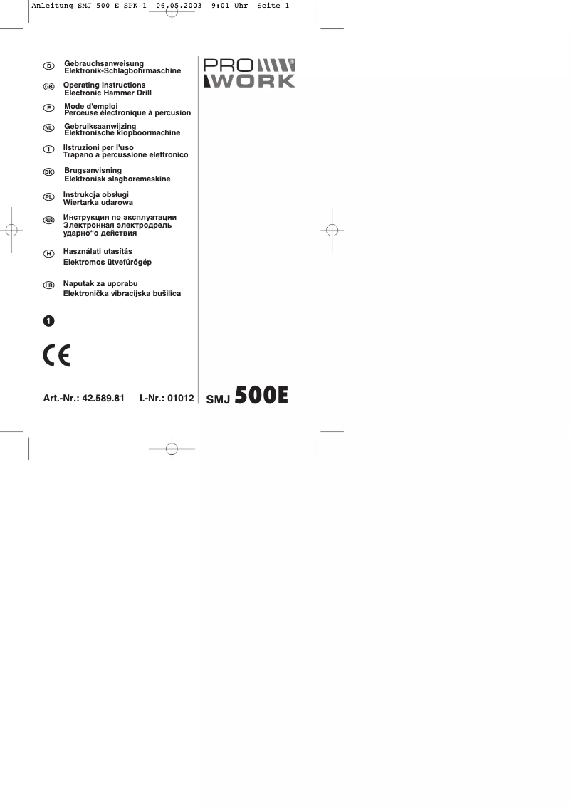 Page 1 de la notice Manuel utilisateur Prowork SMJ 500 E