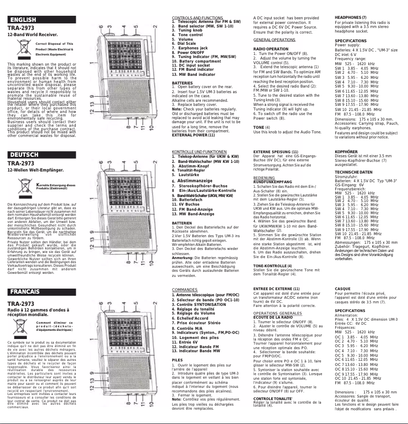 Imagen de la primera página del manual del dispositivo TRA-2973