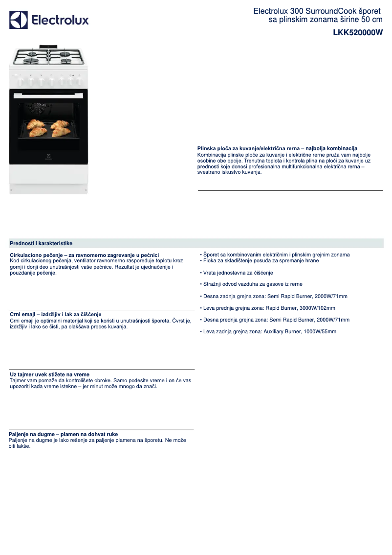 Page 1 de la notice Fiche technique Electrolux LKK520000W