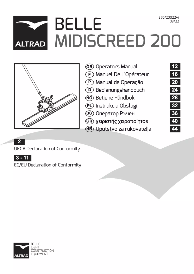 Page n°1 - Manuel utilisateur Altrad BELLE Midi Screed 200