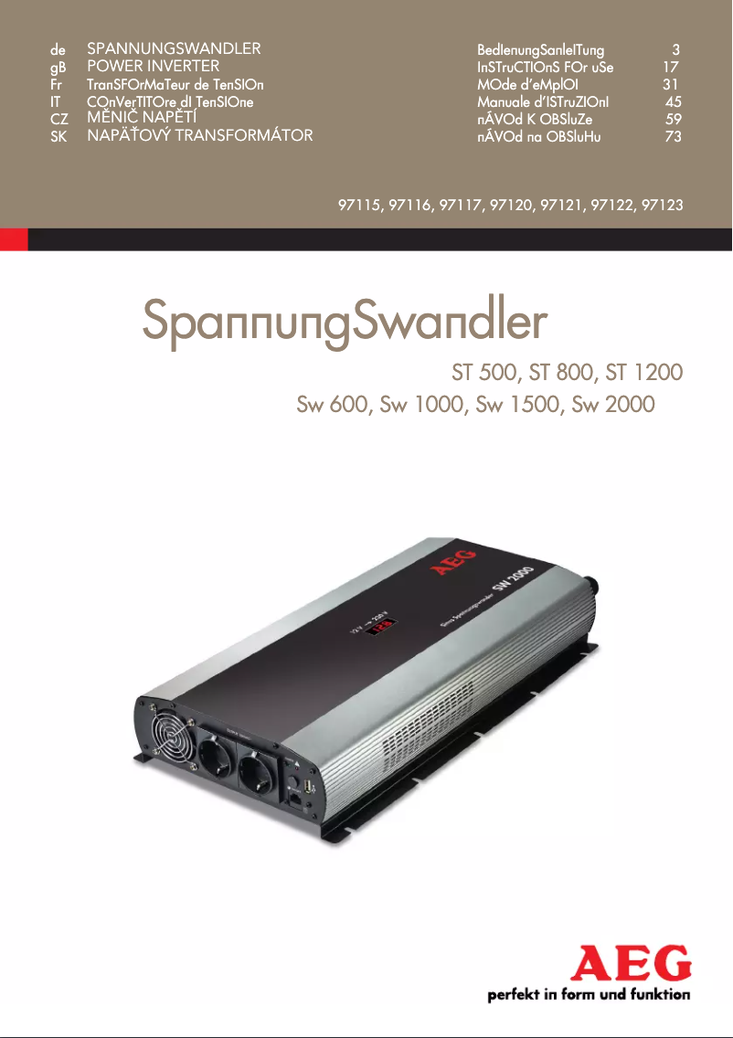 Page n°1 - Manuel utilisateur AEG SW 600