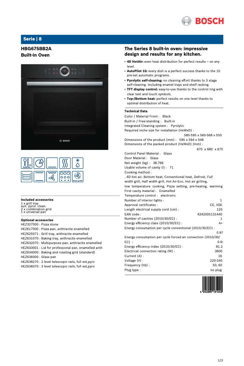 Página 1 del manual Ficha técnica Bosch HBG675BB2A