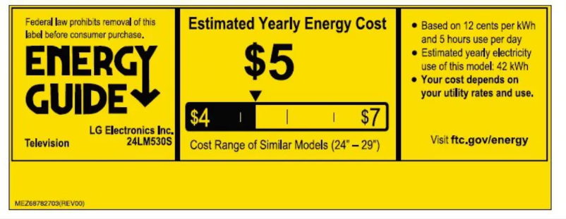 Page 1 de la notice Label énergétique LG 24LM530S-PU